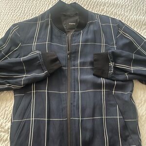 Mens theory light weight bomber jacket navy blue strip size extra small